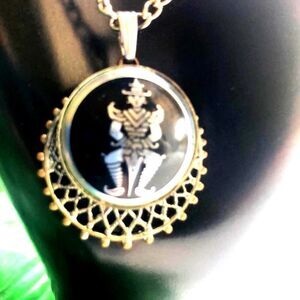 Beautiful Siam warrior holding sword pendant w/Enamel edges N filigree, Vintage